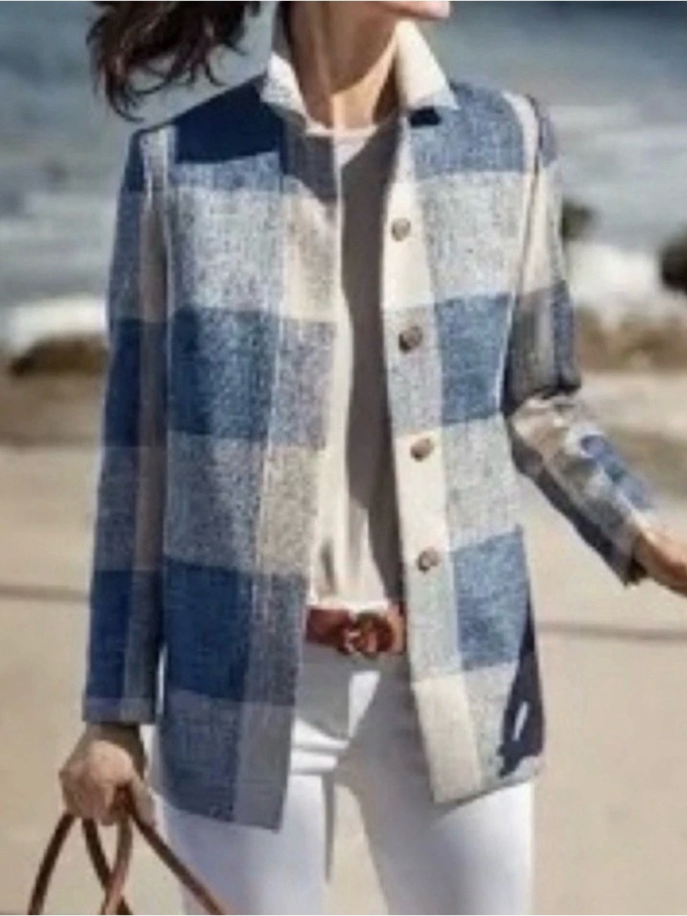 J Mclaughlin Women’s The Hester Plaid Blue Buffalo Checks Coat Small Coastal